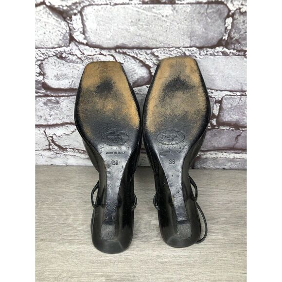 Prada Black Patent Leather Peep Toe Wedge Strap Sandals Women’s Sz 36EU/5.5M US - Picture 9 of 16